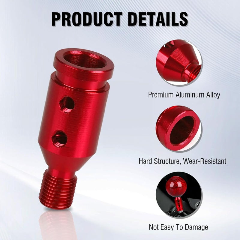 ANDO RACING Universal Gear Shift Knob Adapter 12x1.25,Aluminum Alloy Shifter Knob Adapter,Gear Shift Adapter for Non-Threaded Manual Shifters M12x1.25(Red) - Image 2